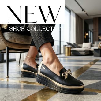 BETTY emelt talpú díszes fekete-arany bőr slip-on 