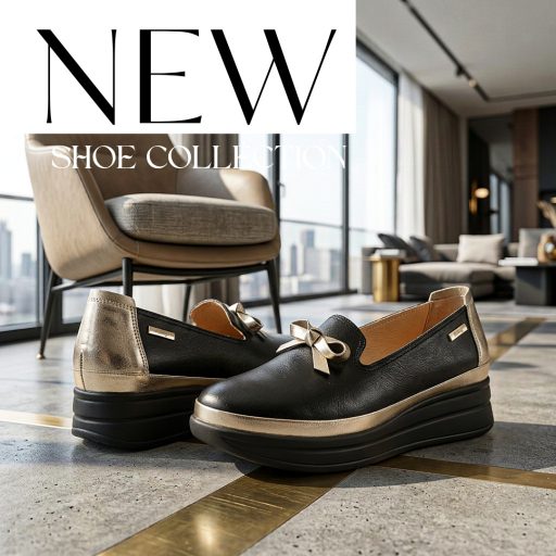 BETTY emelt talpú díszes fekete-arany bőr slip-on 