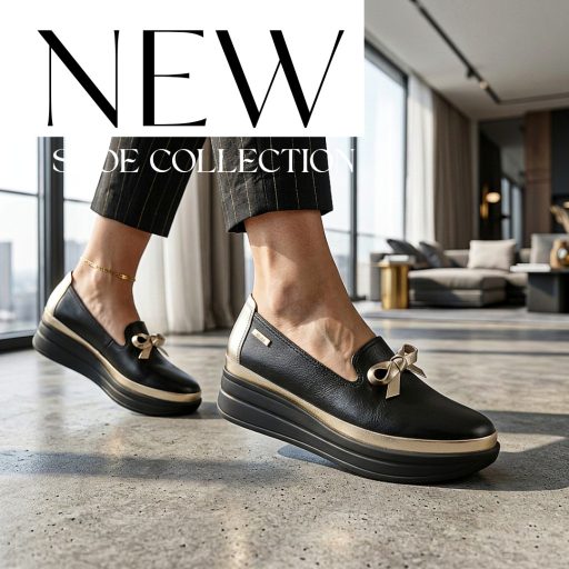BETTY emelt talpú díszes fekete-arany bőr slip-on 
