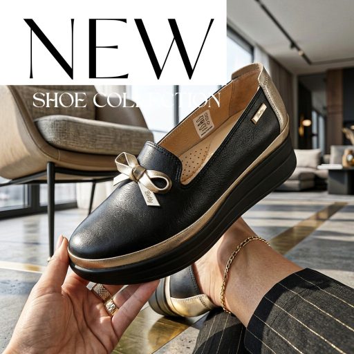 BETTY emelt talpú díszes fekete-arany bőr slip-on 