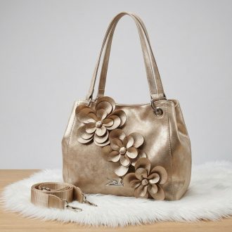 Zellia váll,- és oldaltáska virágos arany