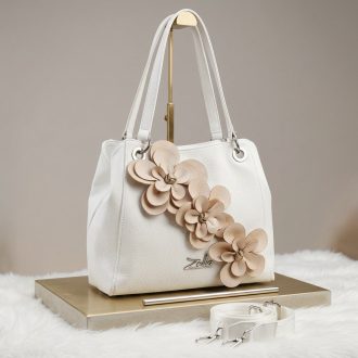 Zellia váll,- és oldaltáska bézs virágos fehér