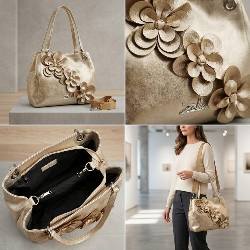 Zellia váll,- és oldaltáska virágos arany