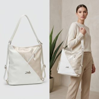 Zellia váll,- és hátitáska krém-arany-fehér