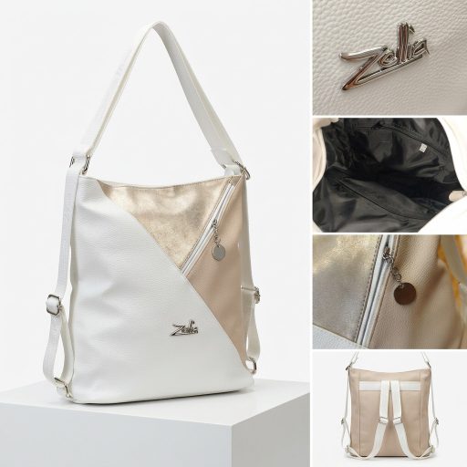 Zellia váll,- és hátitáska krém-arany-fehér