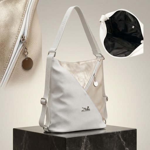 Zellia váll,- és hátitáska krém-arany-fehér