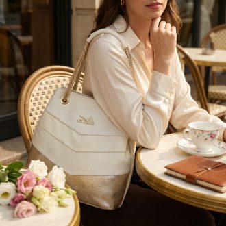 Zellia kézi,- váll- és oldaltáska krém-arany 