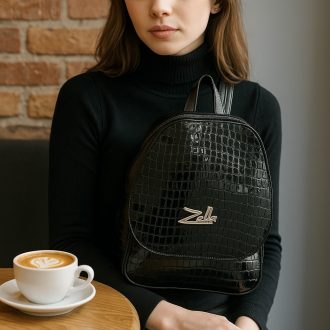 Zellia hátitáska lakk fekete croco