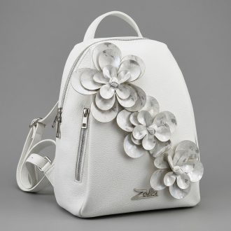 Zellia hátitáska ezüst virágos fehér 