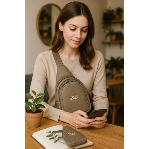 Zellia oldal,- háti,- és testtáska barna-bronz 