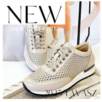   ESKA emelt talpú trendi lyukacsos bézs magasfényű sneaker 