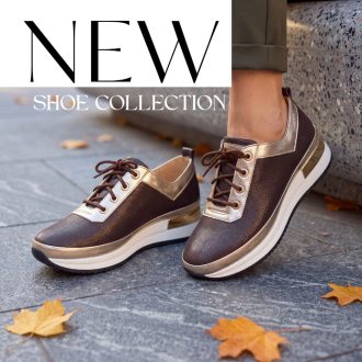 BETTY emelt talpú mocca-gold bőr sneaker 