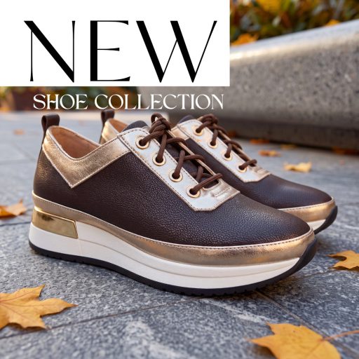 BETTY emelt talpú mocca-gold bőr sneaker 