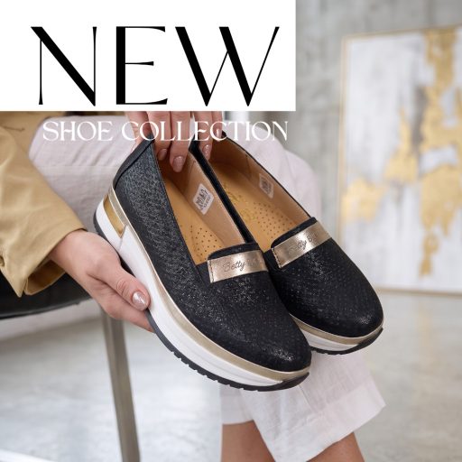 BETTY emelt talpú fekete bőr slip-on 