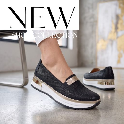 BETTY emelt talpú fekete bőr slip-on 