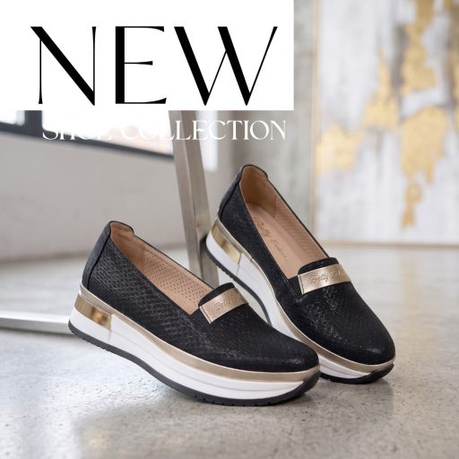 BETTY emelt talpú fekete bőr slip-on 