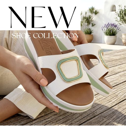 VALERIA'S vastag platform talpas zöld díszes fehér bőr papucs 