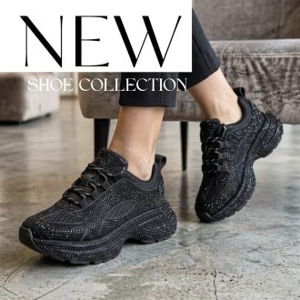   WEI platform talpas extravagáns strasszköves fekete sneaker 