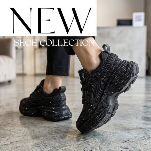 WEI platform talpas extravagáns strasszköves fekete sneaker 