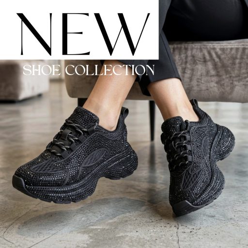 WEI platform talpas extravagáns strasszköves fekete sneaker 