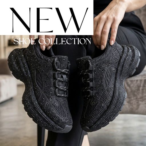 WEI platform talpas extravagáns strasszköves fekete sneaker 