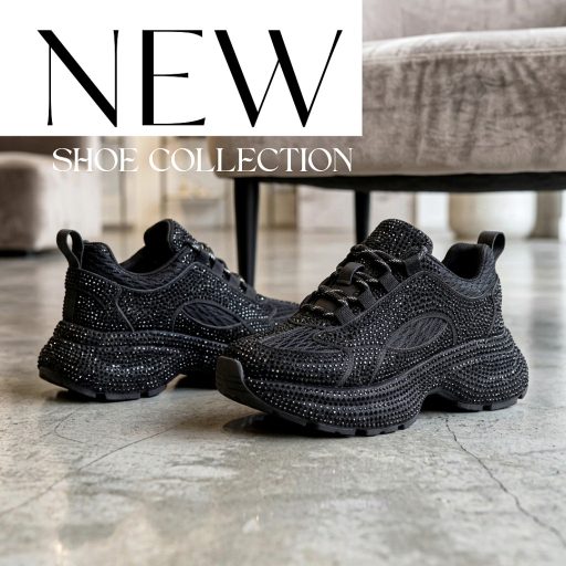 WEI platform talpas extravagáns strasszköves fekete sneaker 