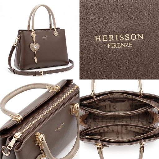 HERISSON kézi,- váll,- és oldaltáska kis méretű elegáns coffee 