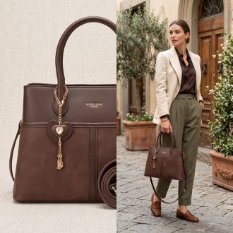 HERISSON kézi,- váll,- és oldaltáska elegáns coffee 