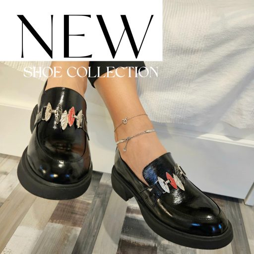 TUTTO BENE SCARPE vastag talpú elején díszes fekete loafer 