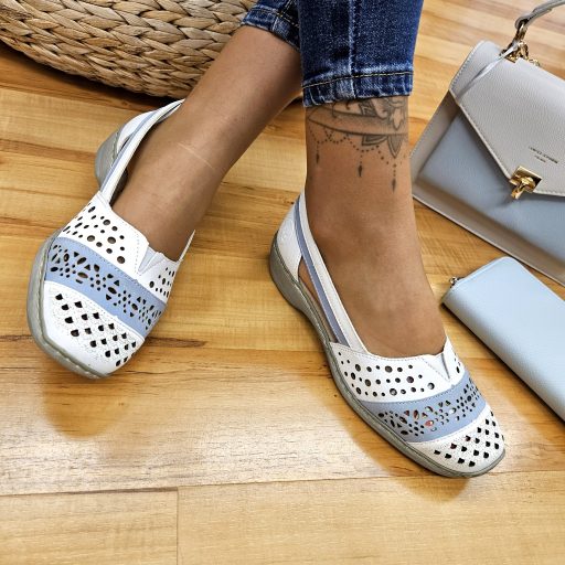 RIEKER lyukacsos fehér-kék kényelmi slip-on 