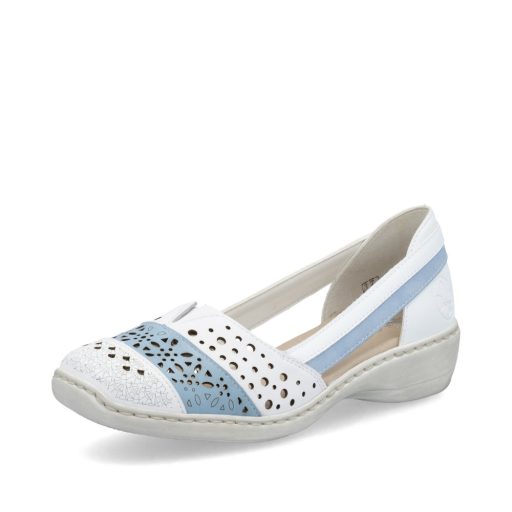 RIEKER lyukacsos fehér-kék kényelmi slip-on 