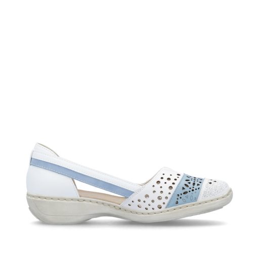 RIEKER lyukacsos fehér-kék kényelmi slip-on 