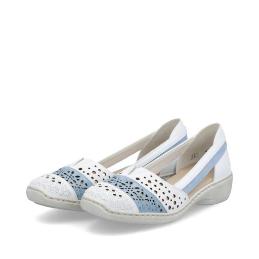 RIEKER lyukacsos fehér-kék kényelmi slip-on 