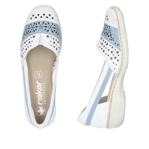 RIEKER lyukacsos fehér-kék kényelmi slip-on 