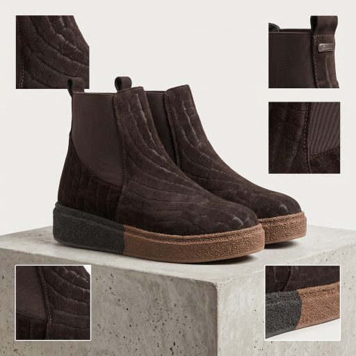 TUTTO BENE SCARPE vastag platform talpas croco mintás trendi meleg béléses mocca bokacsizma 