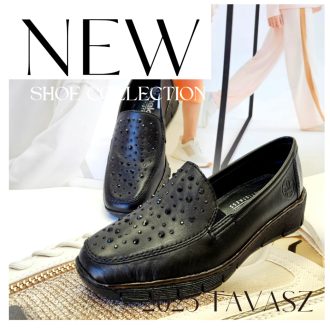 RIEKER emelt talpú strasszköves fekete slip-on