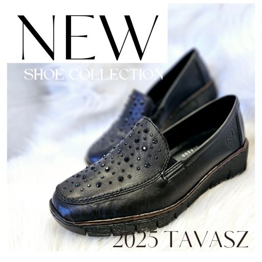 RIEKER emelt talpú strasszköves fekete slip-on