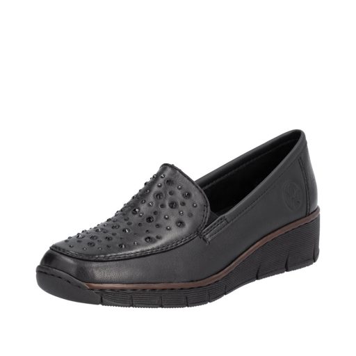 RIEKER emelt talpú strasszköves fekete slip-on
