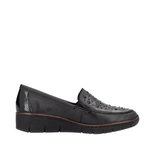RIEKER emelt talpú strasszköves fekete slip-on
