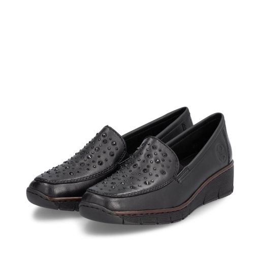 RIEKER emelt talpú strasszköves fekete slip-on