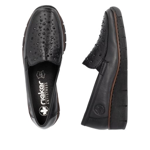 RIEKER emelt talpú strasszköves fekete slip-on
