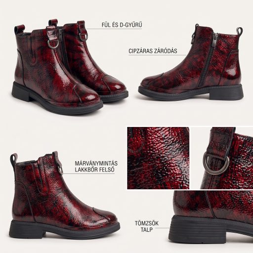TUTTO BENE SCARPE magasfényű extra bordó bokacsizma 