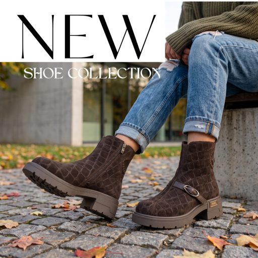 TUTTO BENE SCARPE  vastag talpú croco mintás mocca velúrbőr bokacsizma 