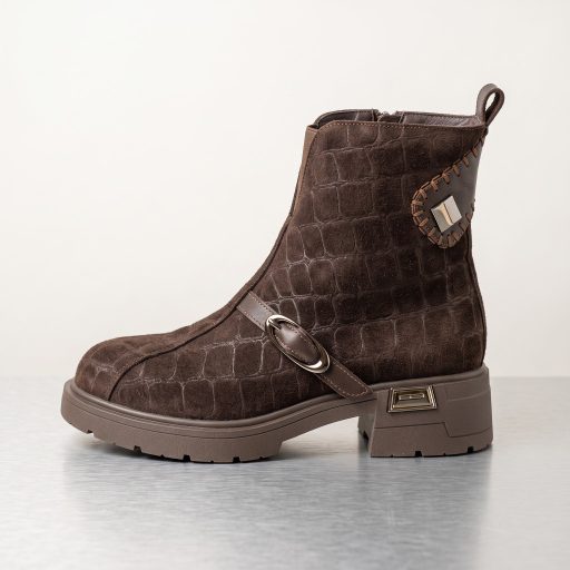 TUTTO BENE SCARPE  vastag talpú croco mintás mocca velúrbőr bokacsizma 