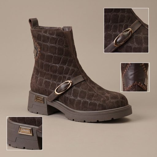 TUTTO BENE SCARPE  vastag talpú croco mintás mocca velúrbőr bokacsizma 