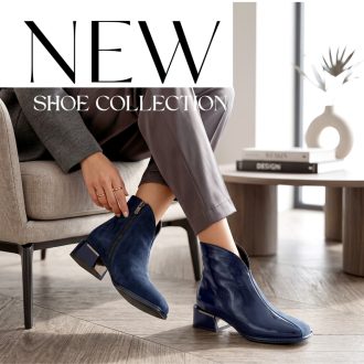   TUTTO BENE SCARPE luxury lakk-velúr bőr bokacsizma design sarokkal – sötétkék