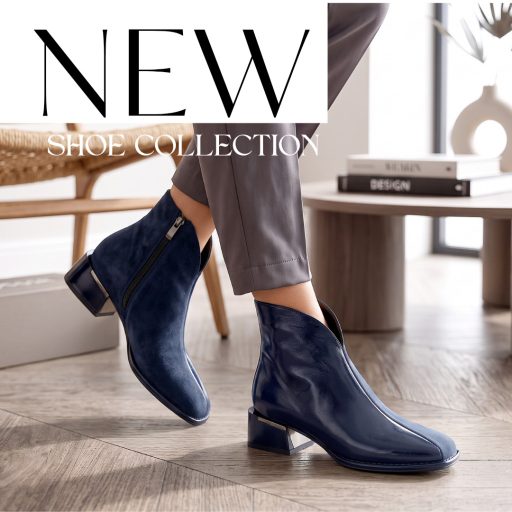 TUTTO BENE SCARPE luxury lakk-velúr bőr bokacsizma design sarokkal – sötétkék