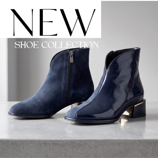 TUTTO BENE SCARPE luxury lakk-velúr bőr bokacsizma design sarokkal – sötétkék