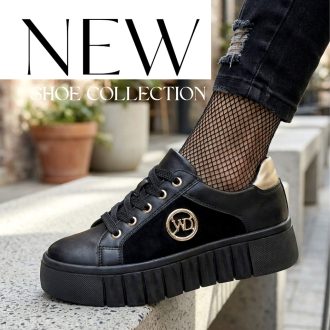 WEI platform talpas fekete arany díszes sneaker 