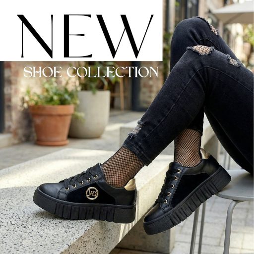 WEI platform talpas fekete arany díszes sneaker 